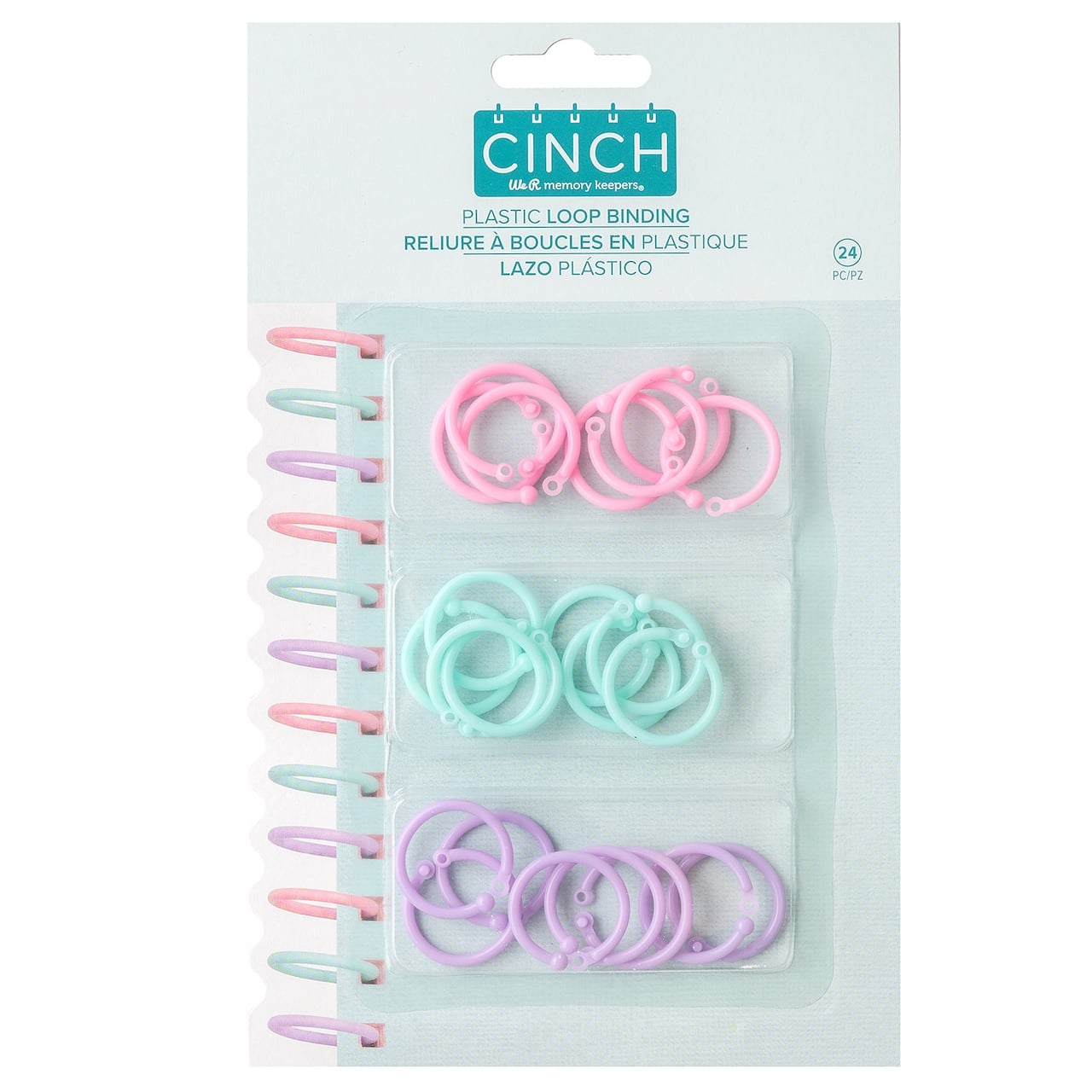 We R Memory Keepers® Cinch Pink, Lilac & Blue Plastic Loop Binding, 24ct.